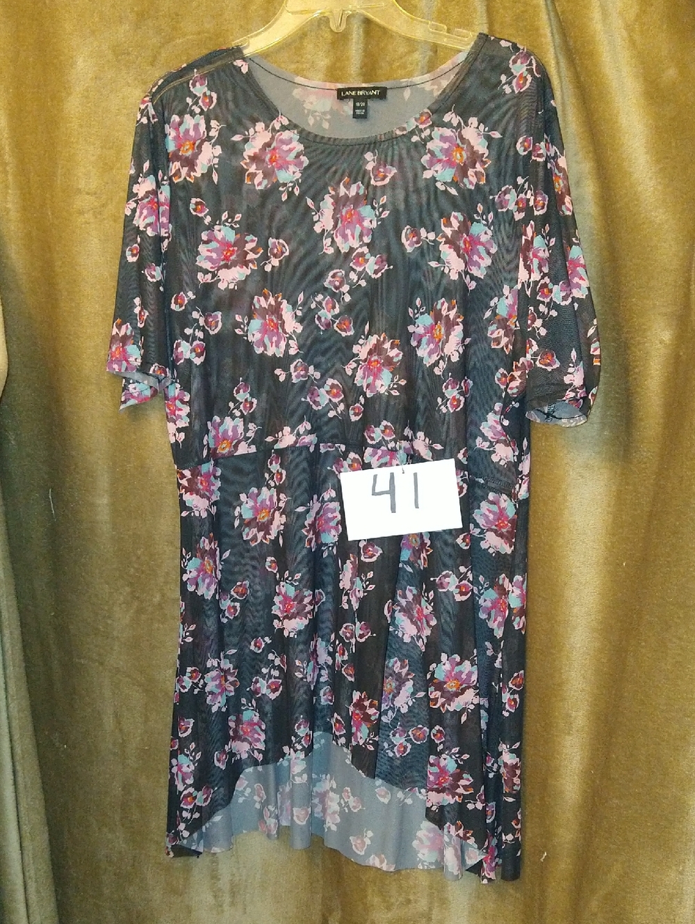 Lane Bryant Black Floral High-Low Tunic with Pink Accents, Size 18  20